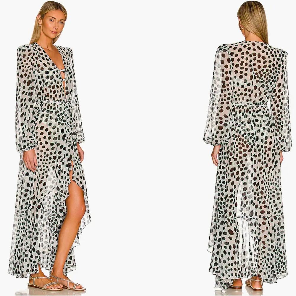 PatBO Polka Dot Cutout Ruffle Maxi Dress – Resort Wear Cover Up – Size XS - Picture 4 of 8
